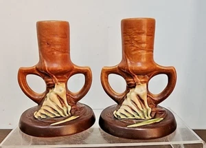 ROSEVILLE CERÁMICA FRESIA PAR CANDELABROS MARRONES #1161-4 1/2" - Imagen 1 de 9