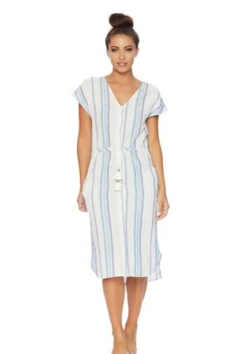 Espléndido Mujer Azul Tapiz Rayas Traje De Baño Cubrir Vestido Talla S AA06 Foto 1 de 4