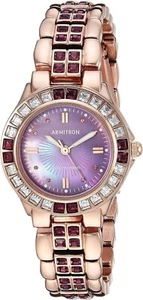 Genuine Crystal Accented Rose Gold-Tone Watch with Purple Mother-of-Pearl Dial - Picture 1 of 4