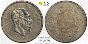 1870-R 5 Lire Italy, Victor Emmanuel II - PCGS AU Detail - Picture 1 of 3