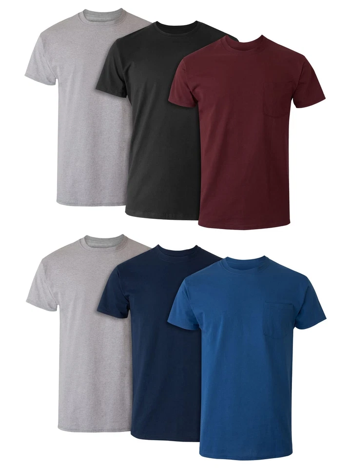 Hanes Mens 6 Pack Tagless Tshirts Pocket Tee Shirt Size Small 34-36 Tagless