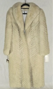 Cappotto pelliccia volpe Saga vintage nuovo con etichette lungo lunghezza intera Norvegia blu chevron giacca invernale - Foto 1 di 8