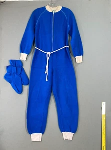 Vintage Sears JR Bazaar One Piece Pajamas Juniors Small Blue Fleece Footed Zip - Picture 1 of 12