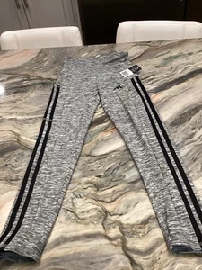 NEW Girls Adidas Leggings Regular Fit Dark Gray Triple Striped Size S (7-8) - Picture 1 of 5