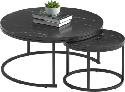 Set of 2 Round Coffee Tables Modern Accent Side End Table for Living Room - Image 1 of 4