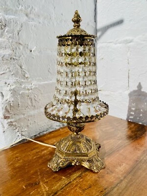 Vintage Boudoir Accent Table Lamp, Gold, Bronze, Chandelier, Crystal, French - Image 1 of 4