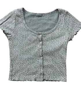 Brandy Melville John Galt Babydoll Crop Top Womens One Size Sage Green Floral - Picture 1 of 7