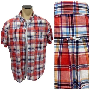 IZOD Camisa de Agua Salada Para Hombres 2XL Botones Naranja Cuadros Costa Playa Camiseta Clásica - Imagen 1 de 14