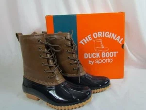 NIB The Original Duck Boot By Sporto Tan Navy Lace Up 6.5 M - Picture 1 of 8
