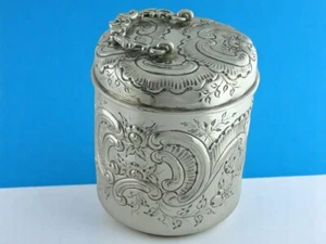 800 Silver TEA CADDY BOX JAR w/ chased florals scrolls shells ~ ornate - Picture 1 of 15