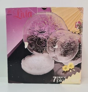 Pasari Livia 7 Piece Plate Set Glass 1x 10in Plate & 6x 7in Plates Original Box - Picture 1 of 7