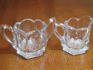 Vintage Sugar & Creamer Star Burst On Bottom-Glass Cut Flowers & leaves Side - Picture 1 of 9
