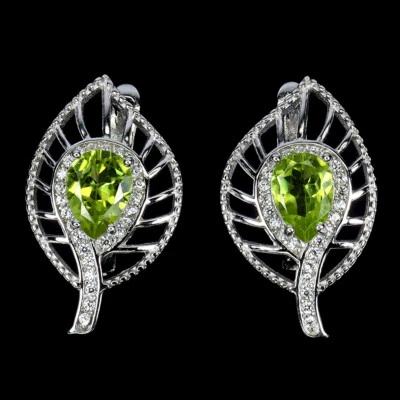 Pendientes de plata de ley 925 peridoto de pera 8x6 mm joyas de piedras preciosas naturales Foto 1 de 4