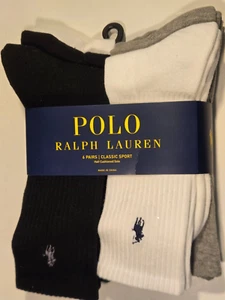 Polo Ralph Lauren Classic Sport 6-Pair Men's CREW Socks GRAY/WHITE/BLACK - Picture 1 of 3