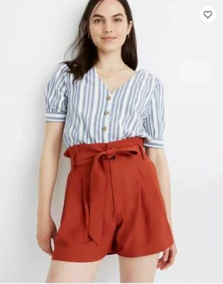 NOVO Shorts Madewell Drapey Paperbag em tocha enferrujada tamanho 0 Novo com etiquetas - Imagem 1 de 4