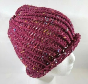 Gorro tejido a mano gorro rosa frambuesa profunda tweed adolescente hombre mujer mezcla de lana - Imagen 1 de 3