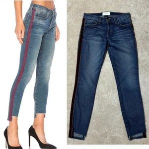 Current/Elliott Stiletto Slanted Step Hem Jeans Women’s 24 Blue Burgundy Stripe - Picture 1 of 11