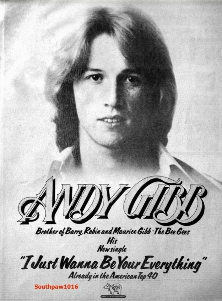 1977 Andy Gibb "I Just Want To Be Your Everything" Song Release Promo Reprint Ad - Image 1 of 1