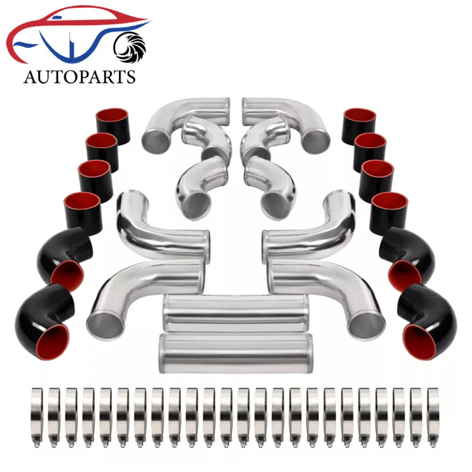 12pcs Universal 3" Inch Aluminum Intercooler Piping Kit w/Coupler and T-Clamps - Image 1 of 4