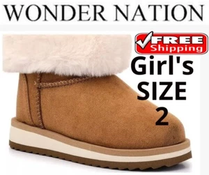 Botas de Nieve Wonder Nation GRANDES Niñas Talla 2 Castaño Imitación Piel de Oveja Punta Redonda NUEVAS - Imagen 1 de 9