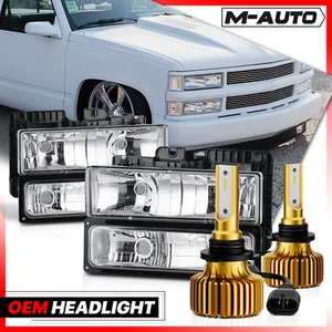 Chrome Clear Headlight+Bumper+6500K LED Bulbs for 1994-2000 Chevy&GMC C/K Pickup - Picture 1 of 16