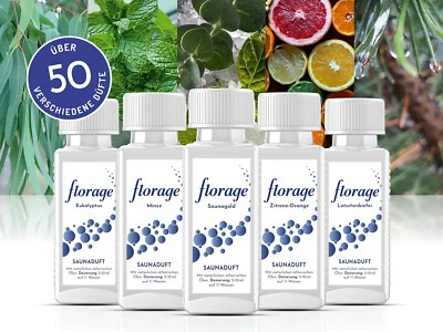 florage Saunaduft Konzentrat 100 ml | 20 Sorten | Aufguss Aroma Zubehör Wellness