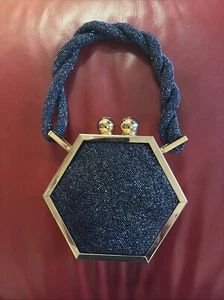 Tyrolean Vintage 1940’s Sapphire Blue Beaded Gold Plated Handbag - Picture 1 of 8