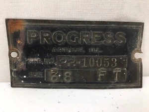 Vintage Progress Manufacturing Arthur Illinois 38 FT Emblem Name Tag Metal Badge - Picture 1 of 4
