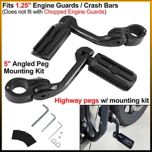 Black 1.25" 1-1/4" Angled Adjustable Long Highway Pegs With Mount - For Harley - Picture 1 of 22