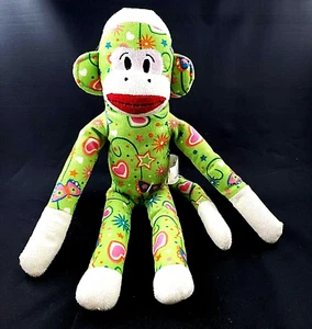 Calcetín Mono Peluche Verde 15" Peluche Mariposas Corazón Patrón 2012 Juguete Posable - Imagen 1 de 9