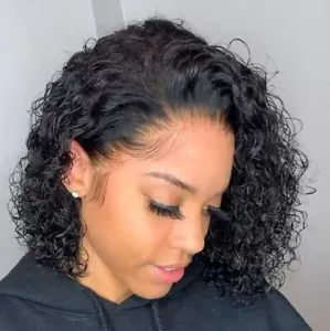 Short Bob Brazilian Human Hair Water Wave Glueless Lace Front Wigs Pre Plucked - Picture 1 of 7