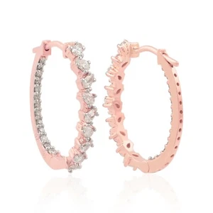 0.74 Ct Lab Grown Inside Out Diamond Hoop Earrings 14k Solid Rose Gold Gift - Picture 1 of 7