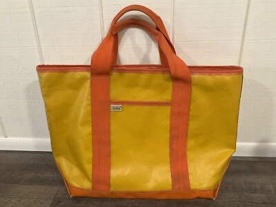 Bolsa tote vintage LL Bean XL 80’s rara resistente emborrachada amarela laranja EUA - Imagem 1 de 4