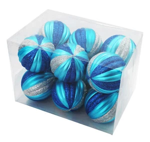 12 Pack Blue, Aqua and Silver Assorted Ball Ornaments - Picture 1 of 1