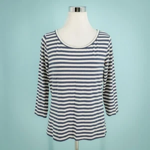 Max Mara Weekend Size Medium M Blue White Stripe Print Crew Scoop 3/4 Sleeve Top - Picture 1 of 6