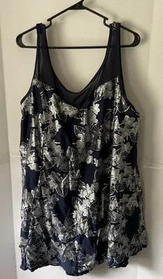 Trajes de baño para todos una pieza talla 32 azul marino y plateado forrados florales playa natación Foto 1 de 4