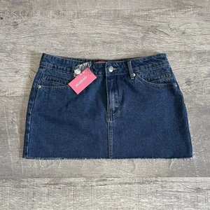 Edikted NEU Raw Hem Denim Minirock Damen M Low Rise Washed Blue Jeans Baumwolle - Bild 1 von 8