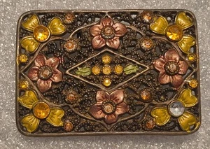 Hermoso diseño de flores pintadas a mano con hebilla de cinturón de diamantes de imitación ornamentados vintage - Imagen 1 de 7