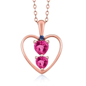 18K Rose Gold Plated Silver Pink Created Sapphire and Created Sapphire Pendant - Picture 1 of 3