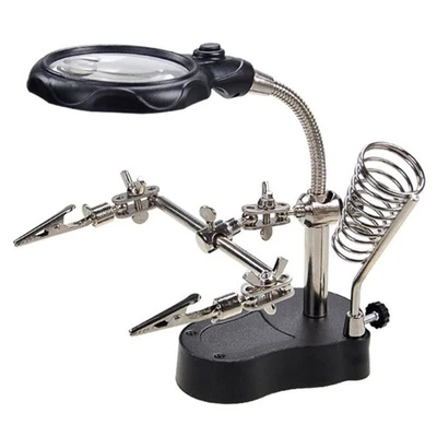 LED Stand Clip Adjustable Helping Hands Magnifying Glass Welding Soldering Iron