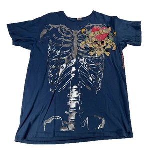 Ed Hardy Skeleton T Shirt Large L Skull Ribcage Made in USA Y2K  Double Side Don - Bild 1 von 24