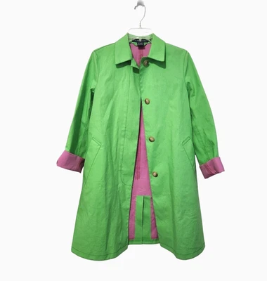 Vtg Ralph Lauren Green Trench Coat Pink Lining Rain Jacket Italy Made Women's S - Image 1 of 4