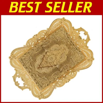 Gold Turkish Coffee Serving Tray - Vintage Brass Handle - Image 1 of 4