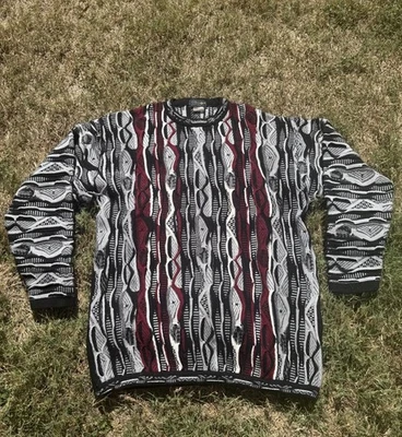 Suéter Vintage COOGI Hecho en Australia 3D Vapor Wave Negro Rojo Blanco XXL Cosby Grande Foto 1 de 4