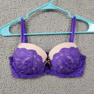 VICTORIAS SECRET Dream Angels Bra Womens 32D Purple Lace Lined Demi Underwire - Picture 1 of 13