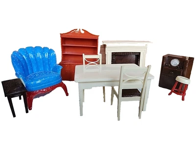 Gran Lote Renwal Muebles Vintage Casa de Muñecas Comedor o Salón, Chimenea  Foto 1 de 4