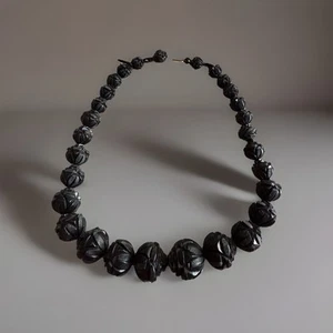 Antikes geschnitztes Whitby Jet Rosetten Perlen Halsband/Halskette, um 1860 - Bild 1 von 11