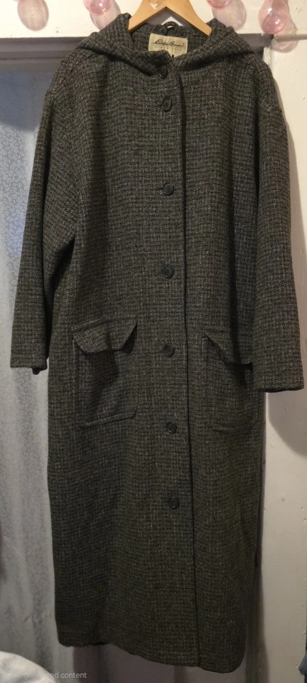 Vintage Eddie Bauer Sz XL Gray Long Hooded Wool Trench Coat Jacket - Image 1 of 4