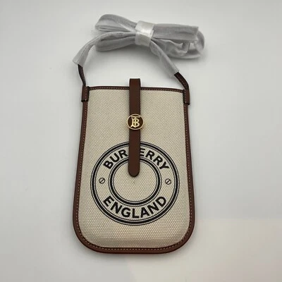 Burberry Lona Piel Callfskin Anne Teléfono Estuche Con Correa Bandolera Blanco Tostado Foto 1 de 4