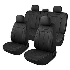 Premium Leather Car Seat Covers Waterproof Front Seat Covers and Full Set Black - Picture 1 of 7